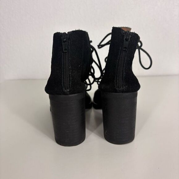 Jeffery Campbell Black Suede Lace Up Block Heeled Open Toed Sandals Size 7 - Picture 7 of 14